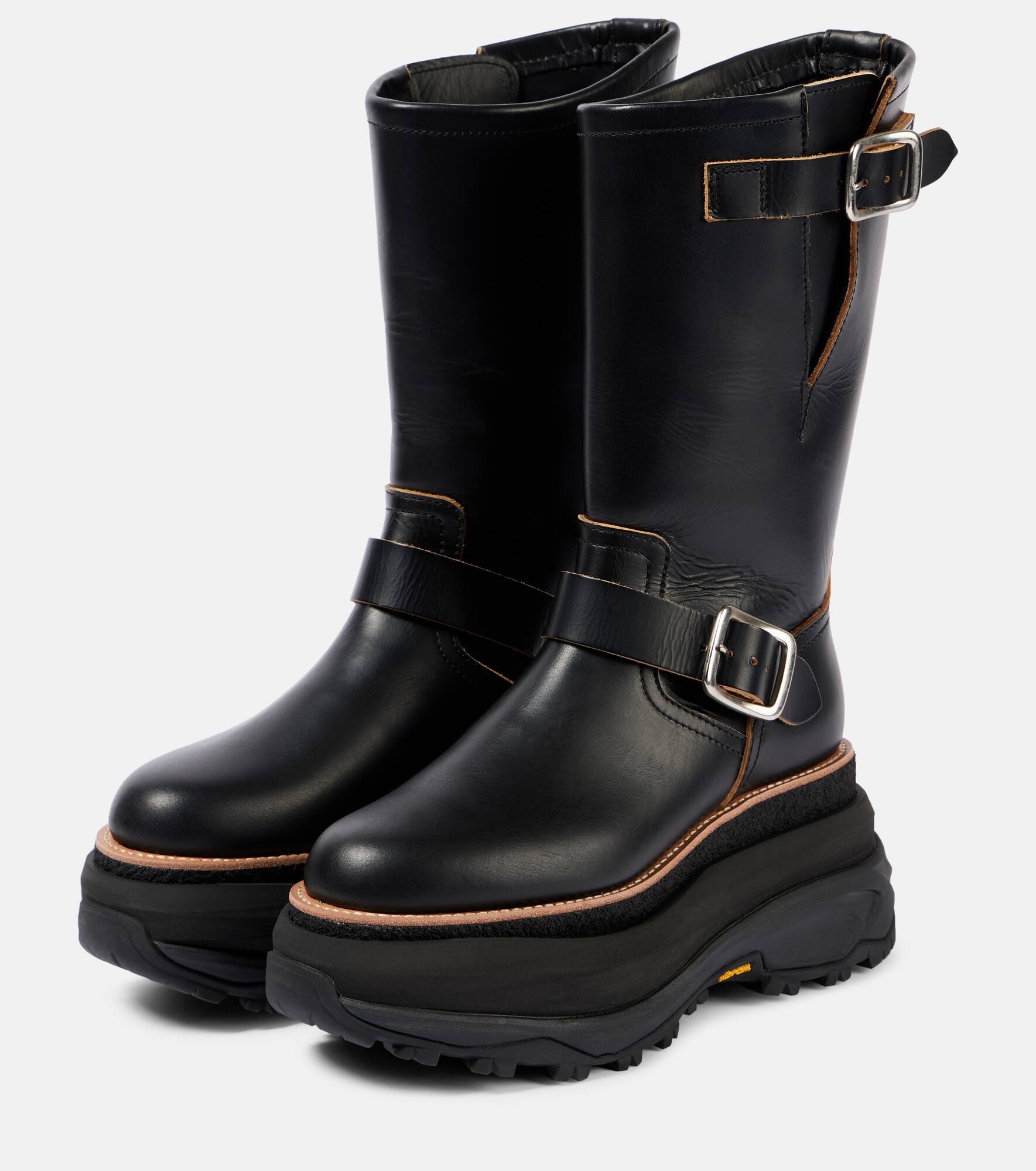 Leather platform biker boots - 4