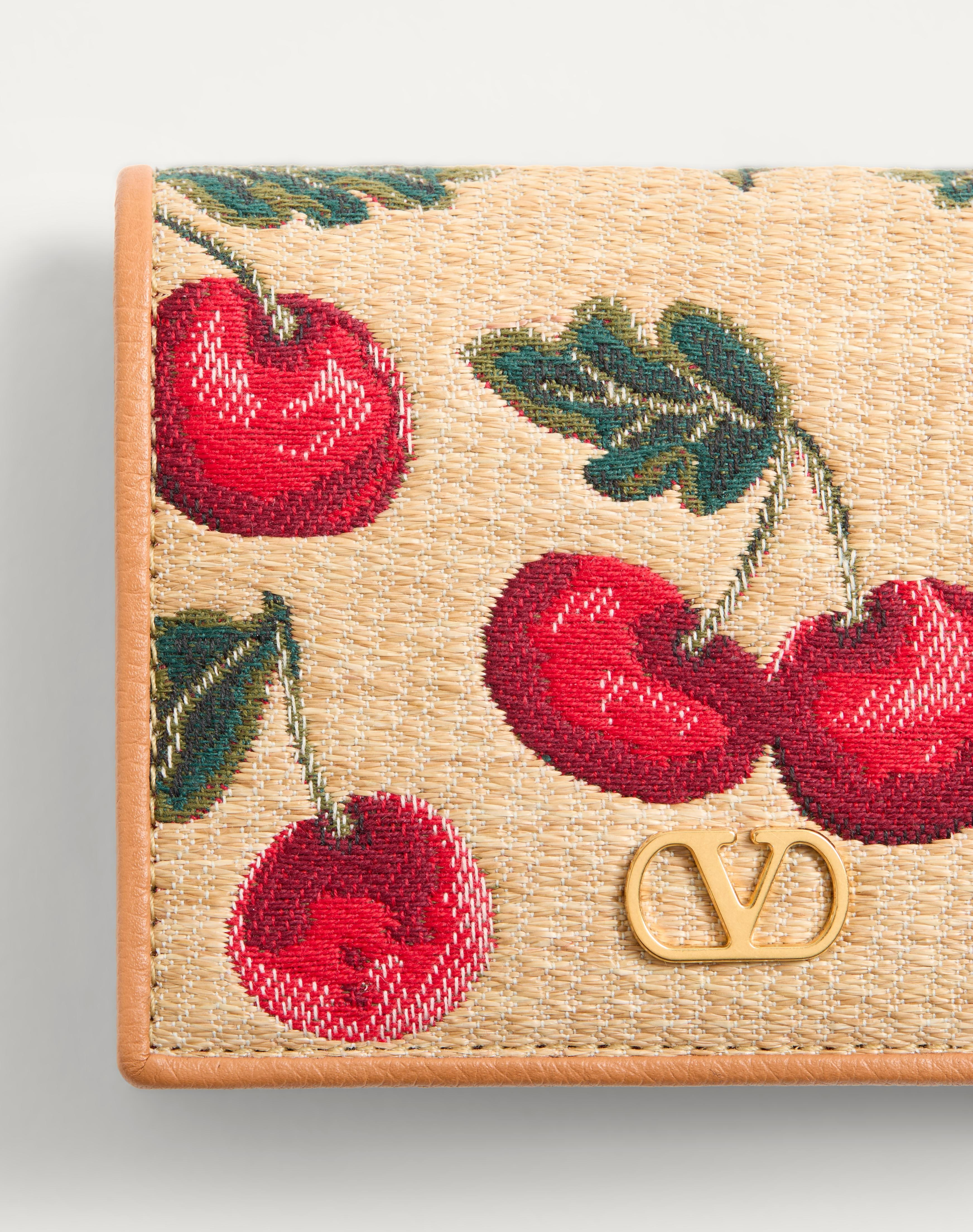 VLOGO SIGNATURE CHERRY JACQUARD RAFFIA WALLET - 2