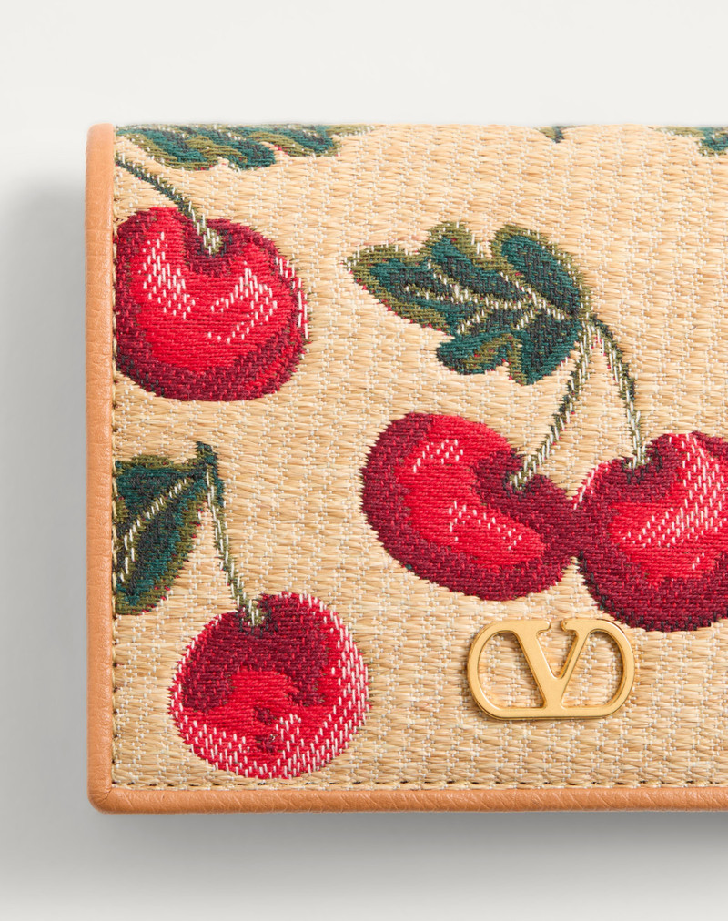 VLOGO SIGNATURE CHERRY JACQUARD RAFFIA WALLET 2