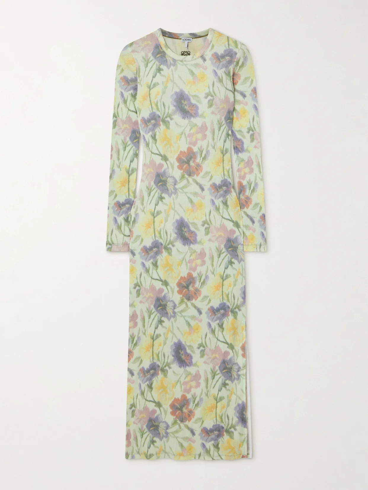 Floral-print Ribbed Silk And Cotton-blend Midi Dress - 1
