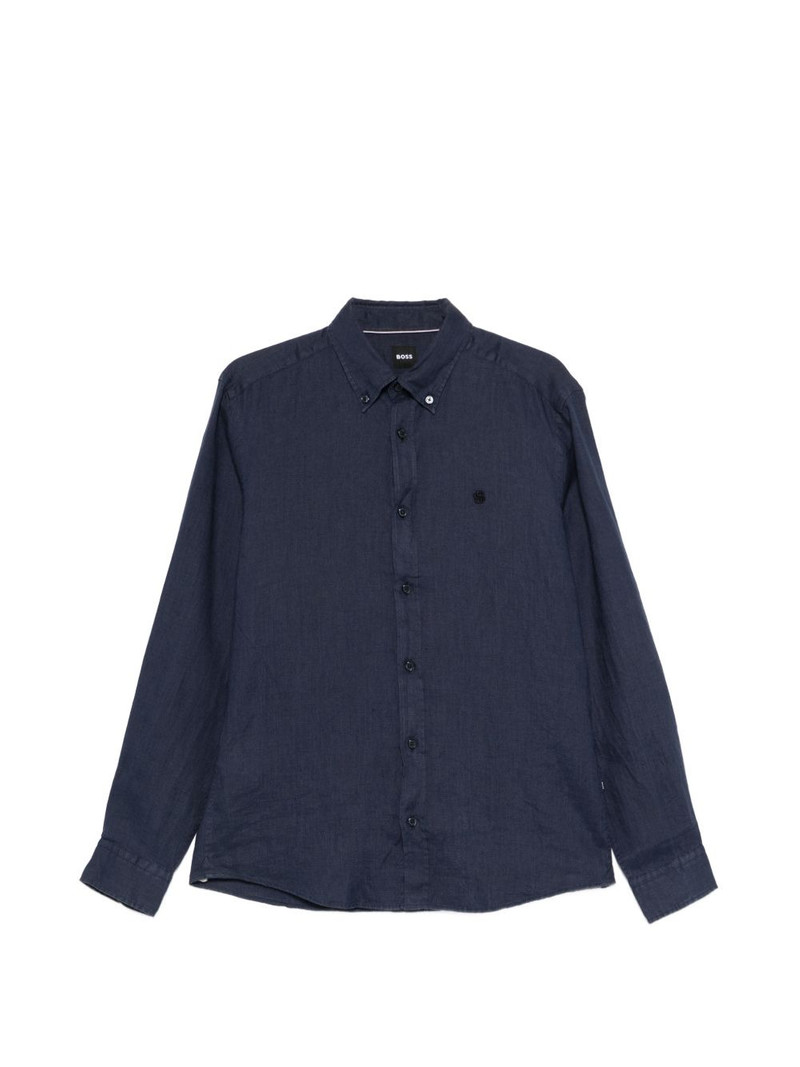 embroidered-logo linen shirt 1