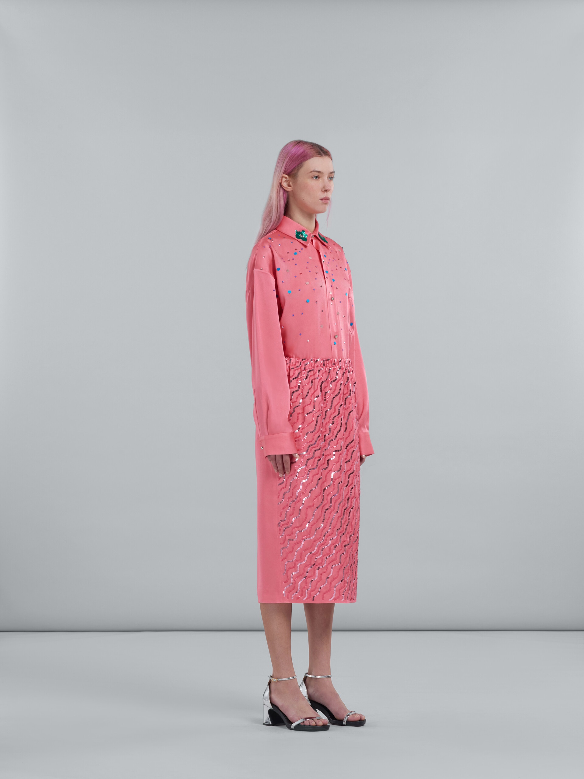 PINK CRÊPE SATIN SHIRT WITH SEQUINS - 5
