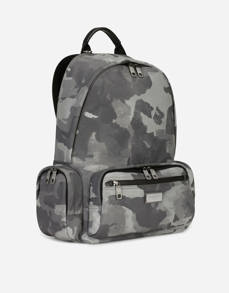 Camouflage-print nylon backpack with branded tag 3