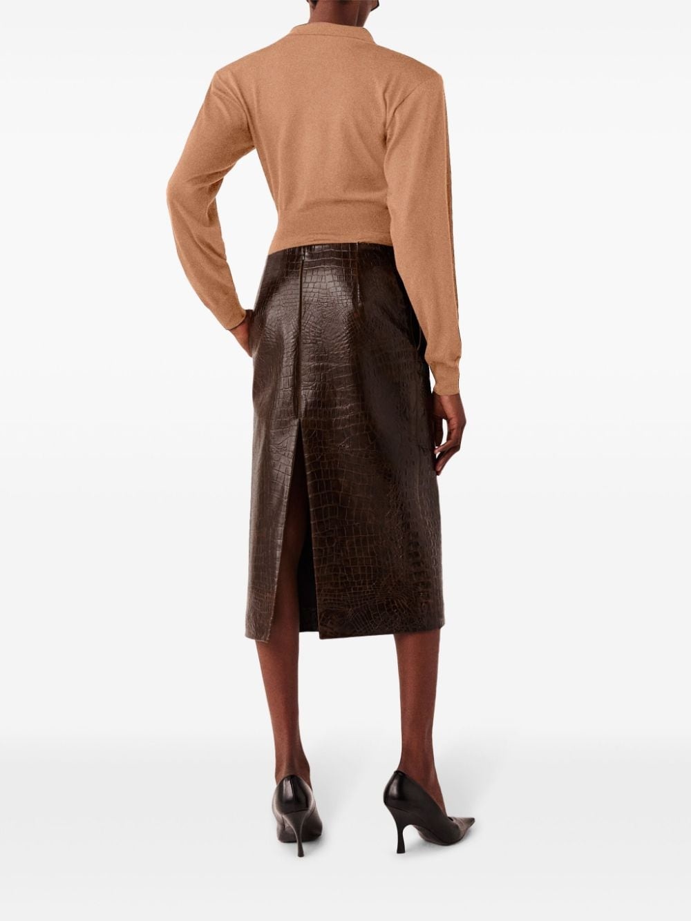 crocodile embossed midi skirt - 4