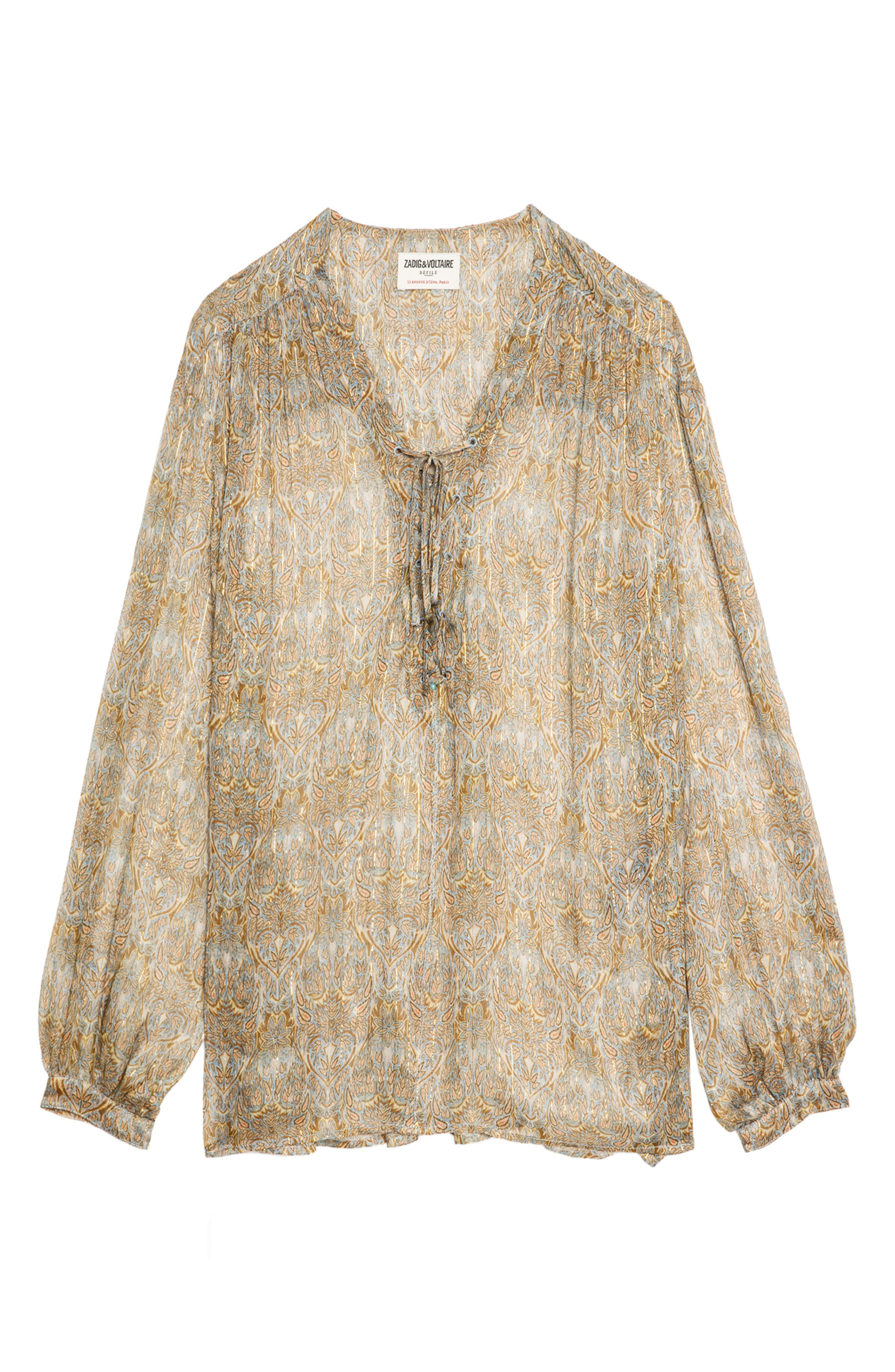 Zadig & Voltaire Tamela Mousseline Metallic Paisley Sheer Top in Cloud at Nordstrom - 5