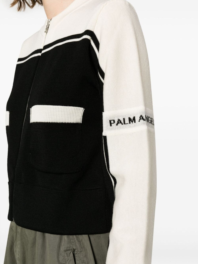 logo-intarsia wool zip cardigan 5