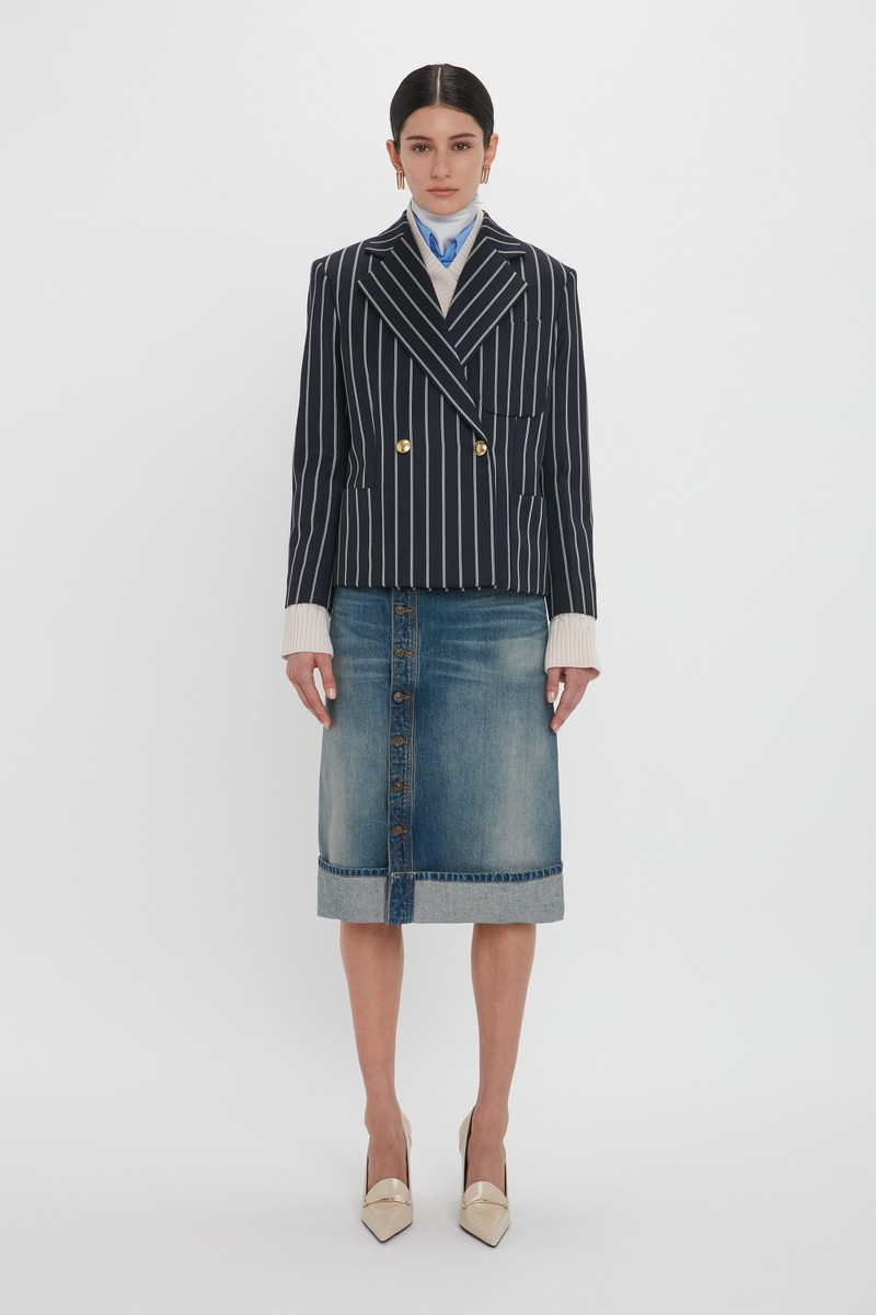 Victoria Beckham Cropped Double Breasted Jacket In Midnight-White outlook