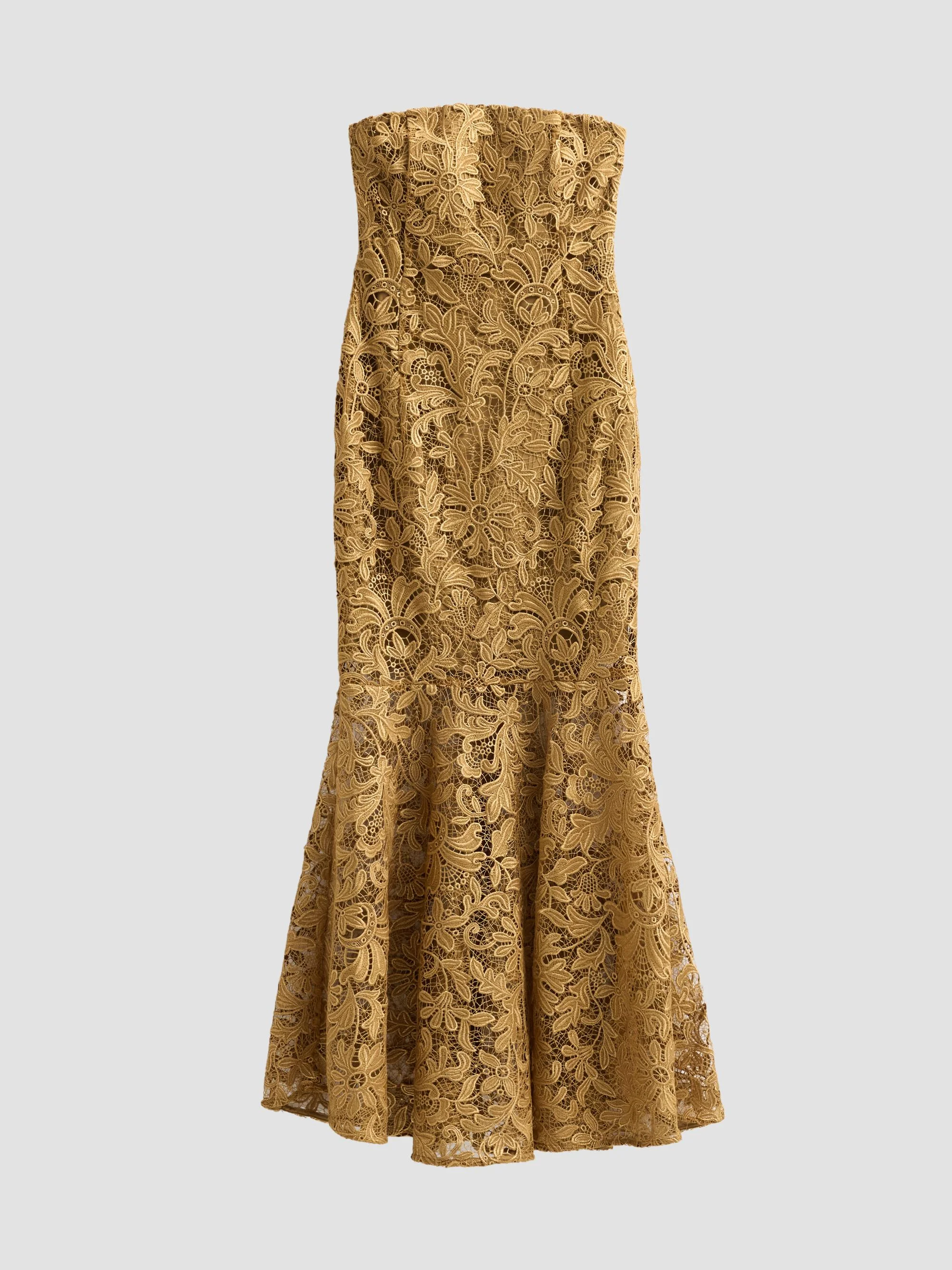 Women's Tia Guipure Strapless Tea-Length Dress - Bronze Metallic - 1