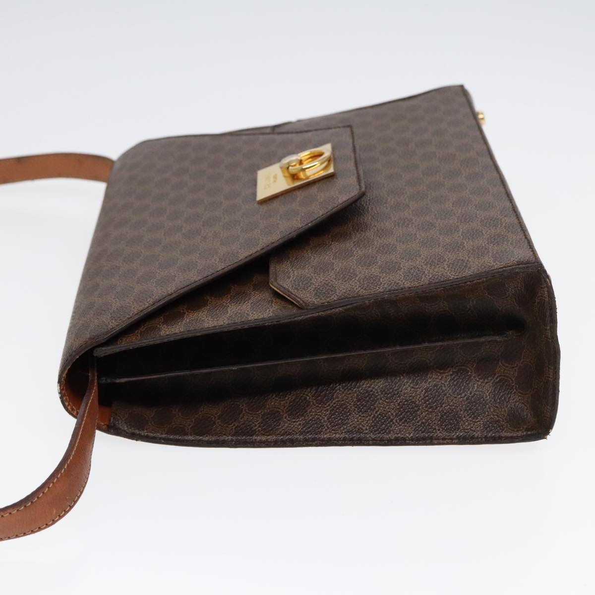 CELINE Macadam Canvas Shoulder Bag Pvc Leather Brown Gold - 4