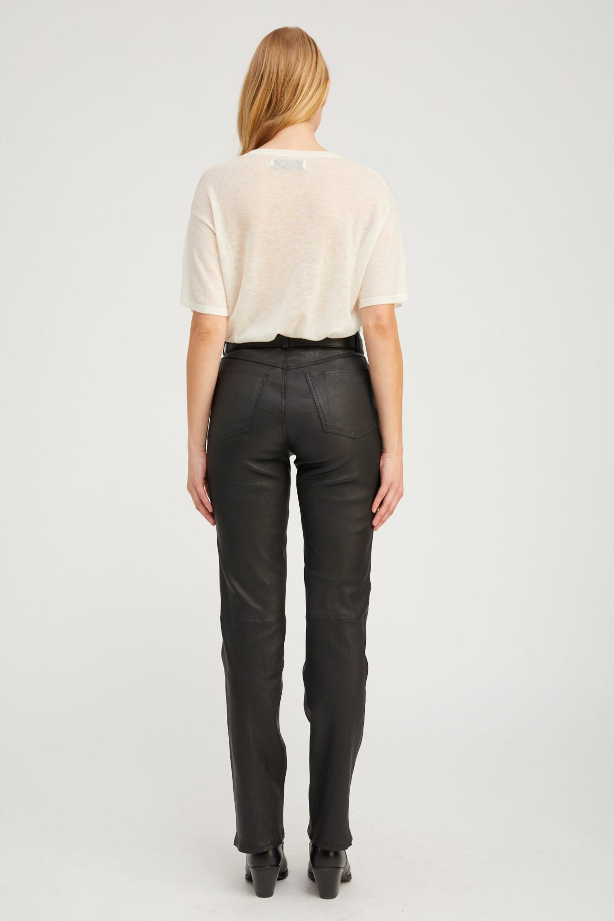 BLACK LEATHER 5 POCKET SLIM STRAIGHT - 4