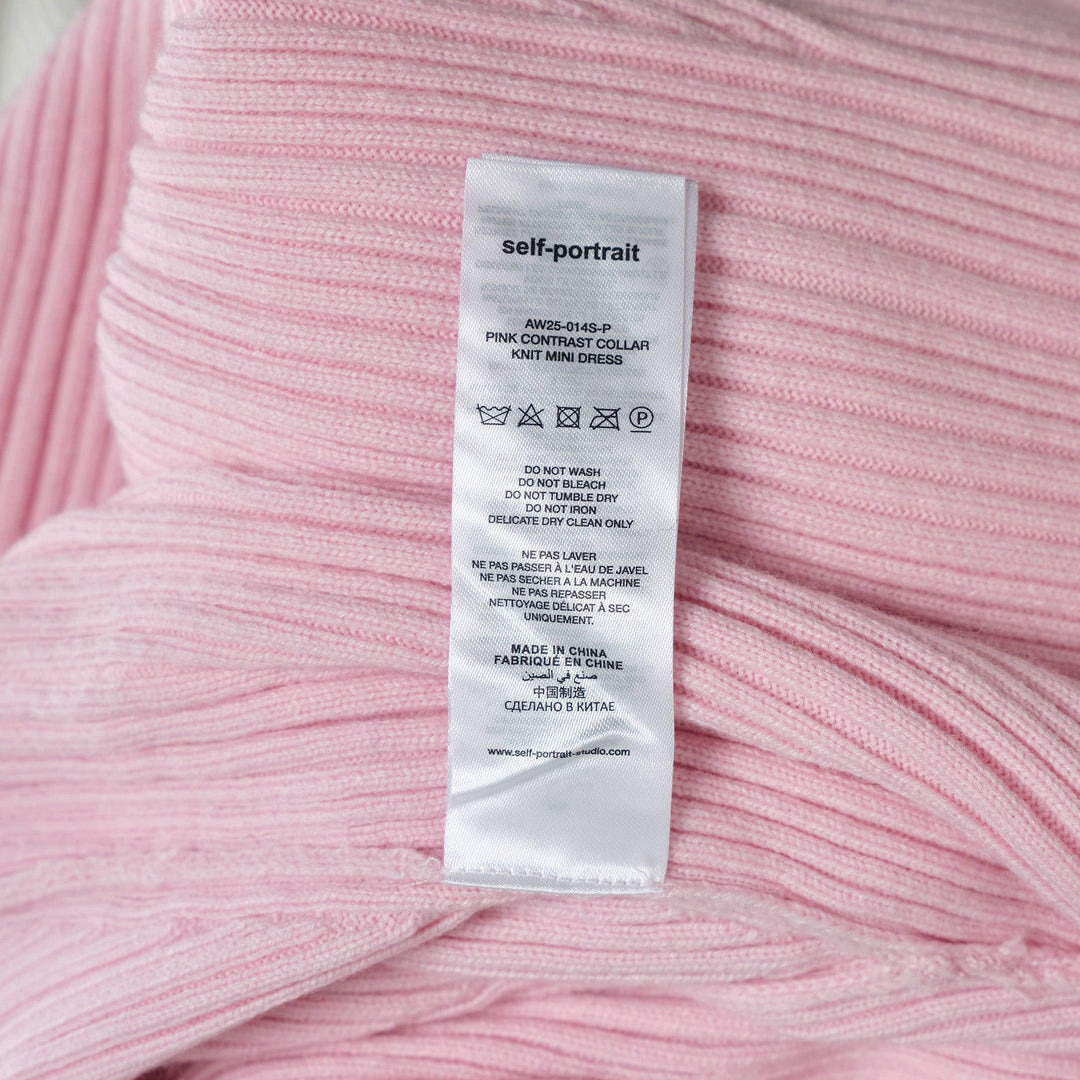 Pink Contrast Collar Knit Mini Dress - 4