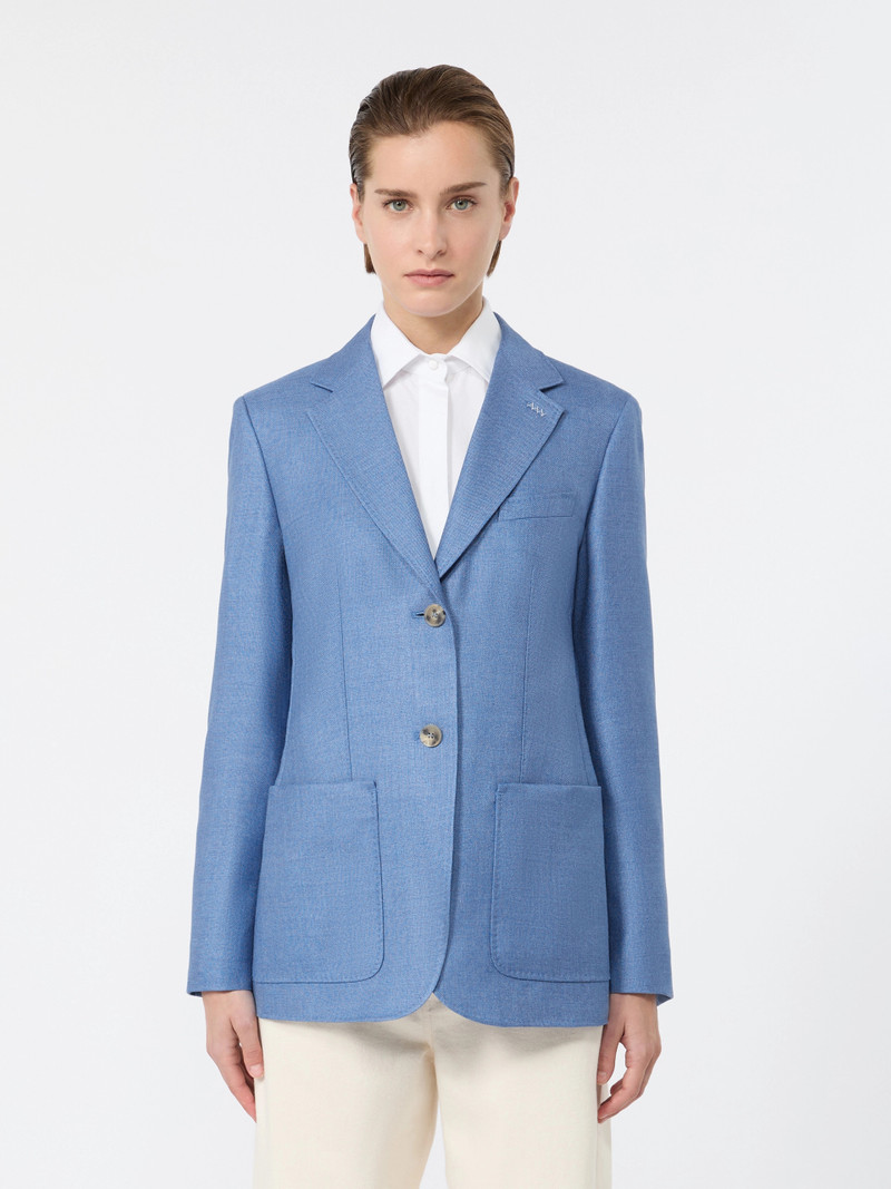 PESCHE Single-breasted wool and silk canvas blazer - LIGHT BLUE 3