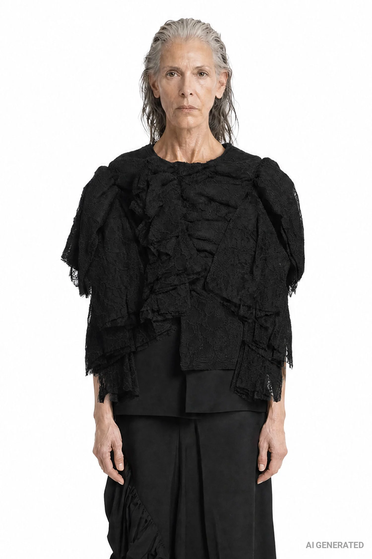 Coated Lace Long Sleeve Top - 1