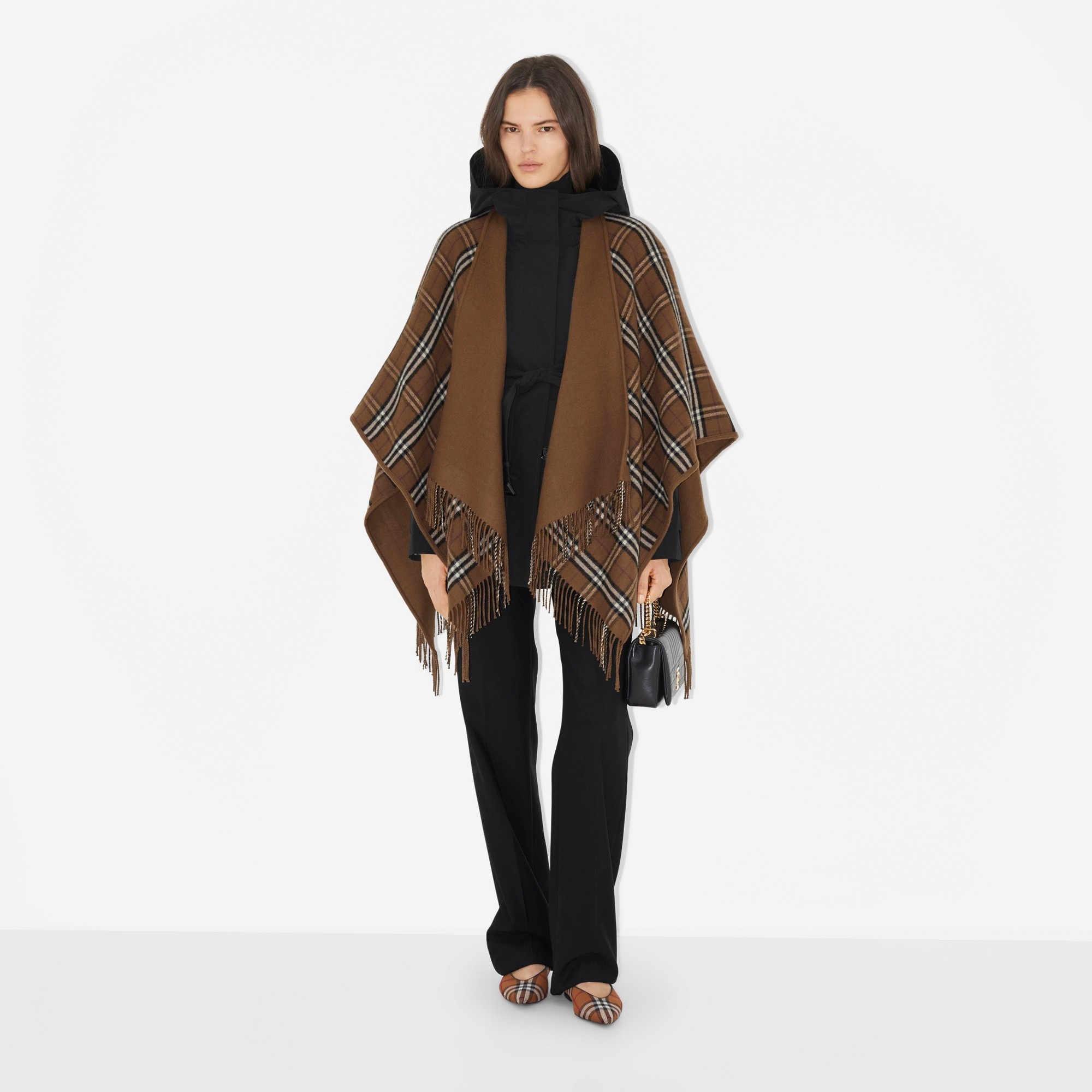Reversible Check Wool Cape - 5