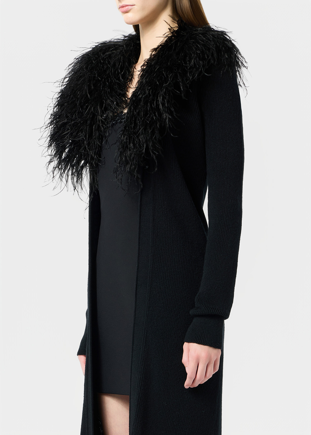 LONG CARDIGAN WITH FAUX FUR COLLAR - 5