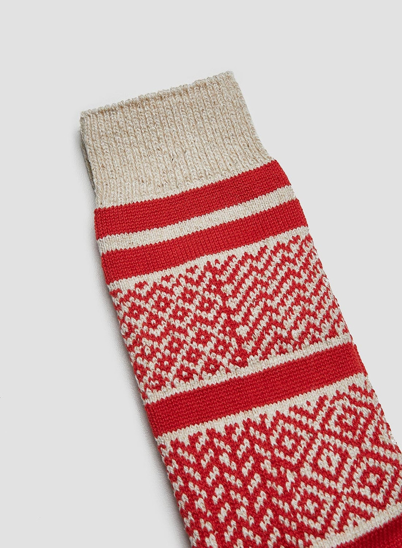 Nigel Cabourn Rototo Multi Jacquard Crew Sock in Ivory/Red outlook
