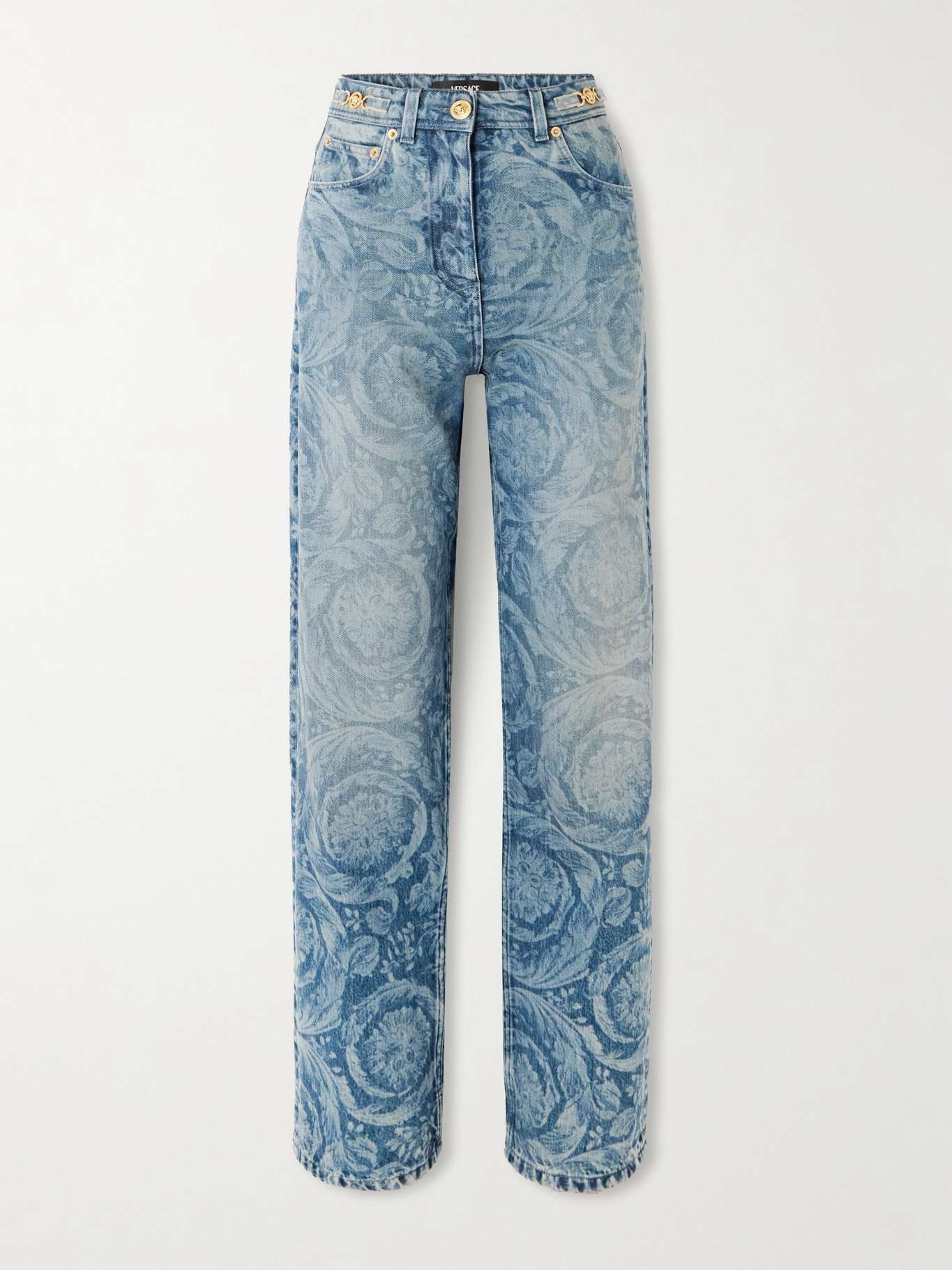 Embellished printed high-rise straight-leg jeans Mid denim - 1