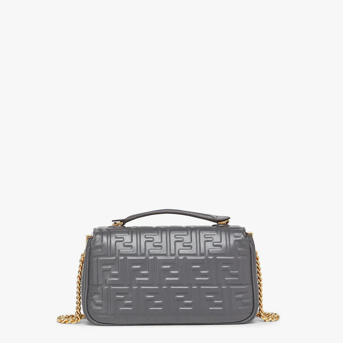 Iconic medium Baguette bag with chain, made of dark gray soft nappa leather with a 3D texture FF mot - 3