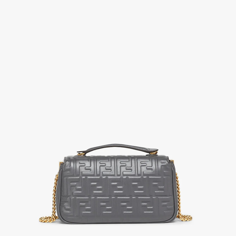 Iconic medium Baguette bag with chain, made of dark gray soft nappa leather with a 3D texture FF mot 3