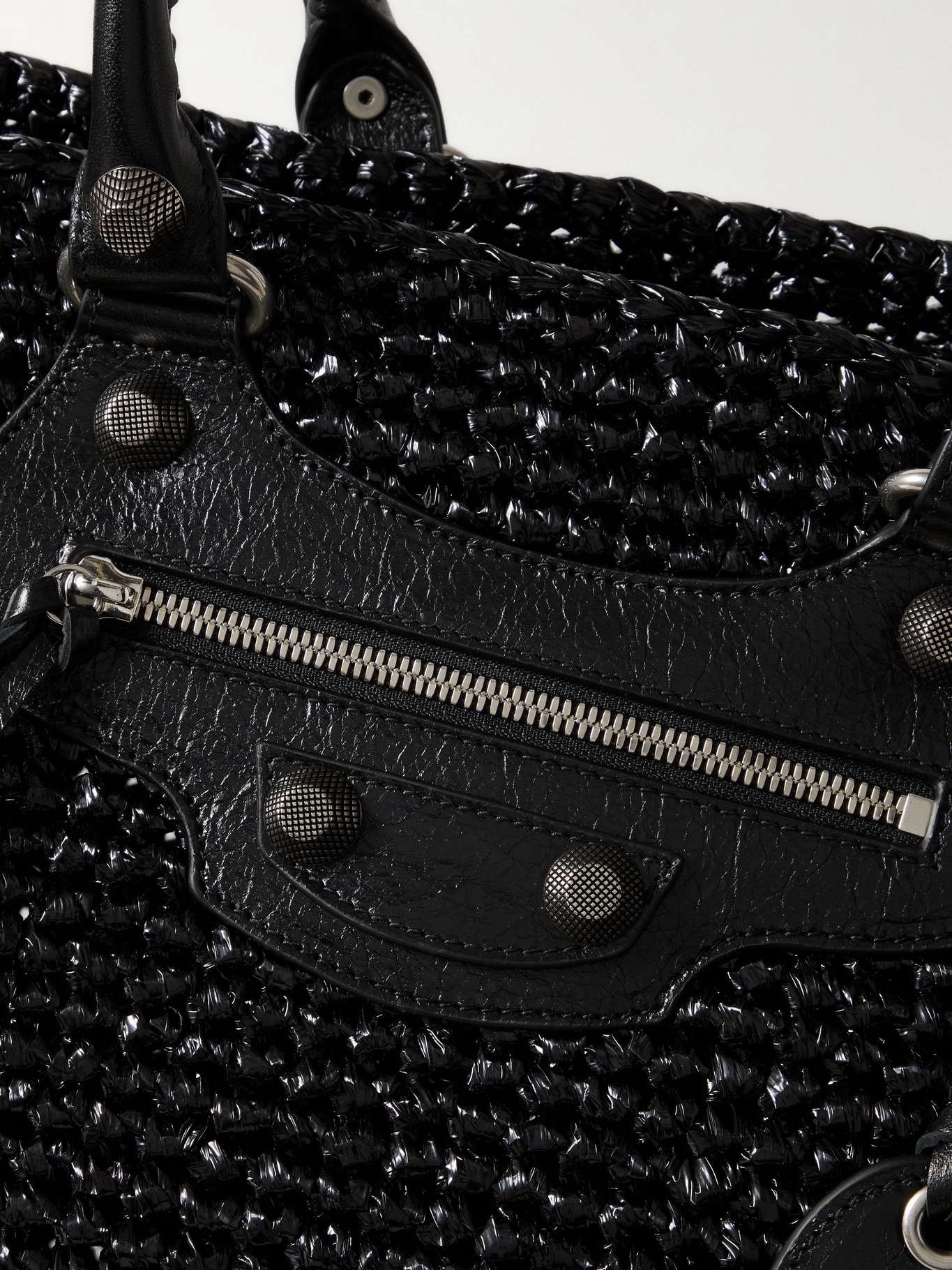 Le Cagole Panier embellished woven patent-leather tote - 4