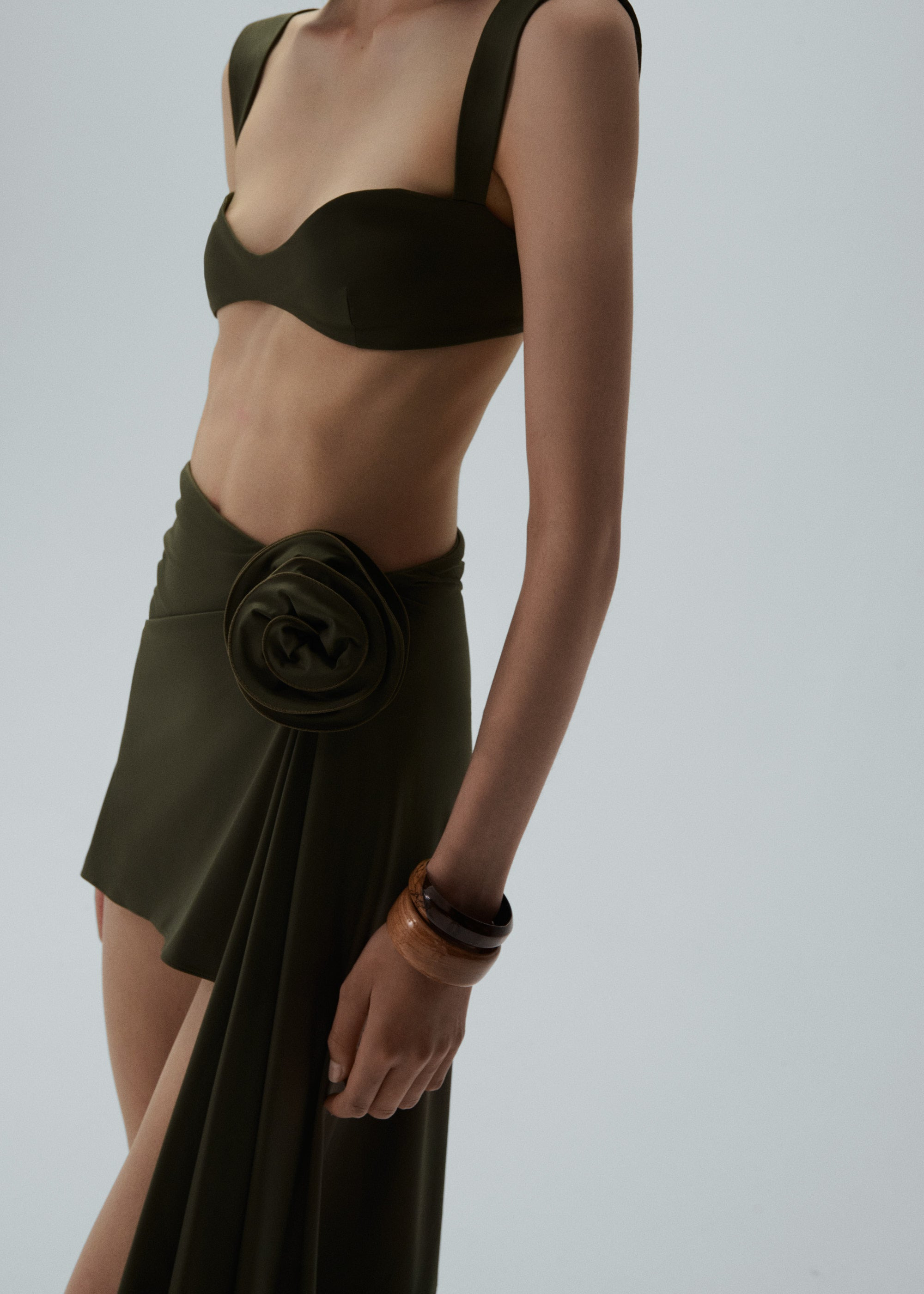 Retro bustier swim top in khaki - 6