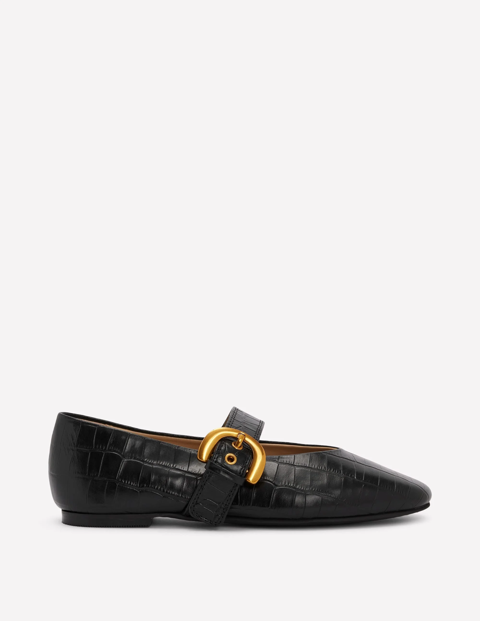 Kylie Flat Buckle Mary Janes-Black Croc Embossed - 1