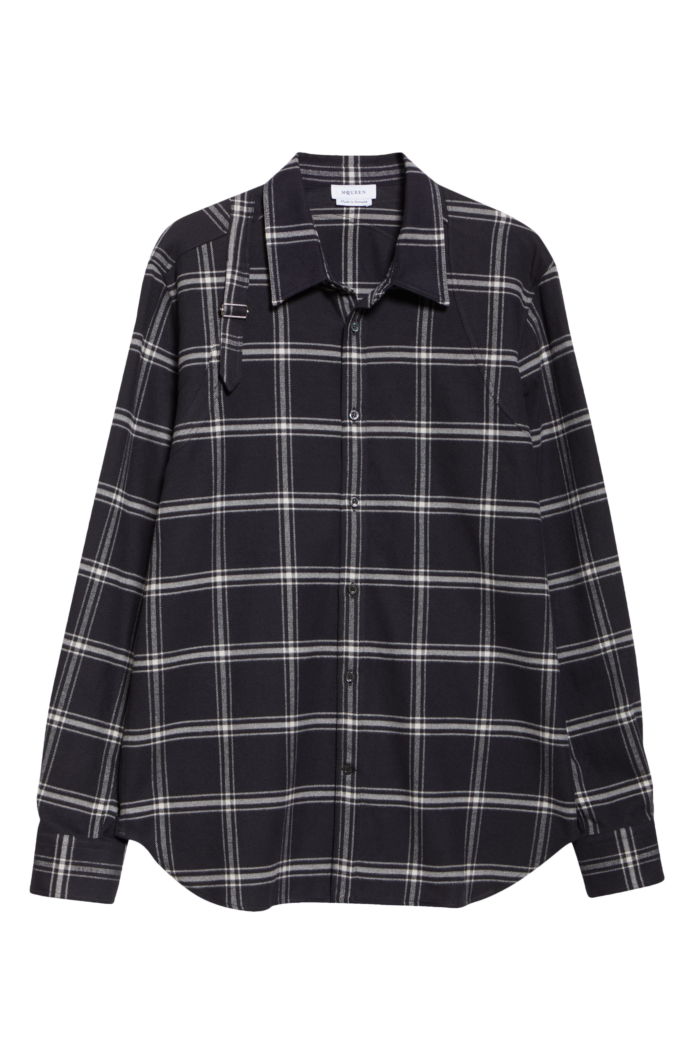 McQueen Harness Plaid Cotton Flannel Button-Up Shirt in Black-Ivory at Nordstrom - 6