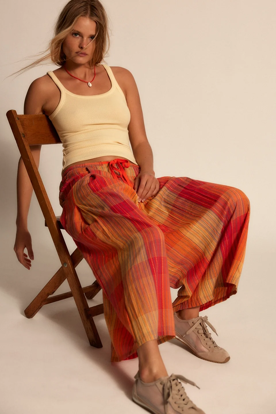 Telluride Wide-Leg Crop Pull-On Madras Pants - 1