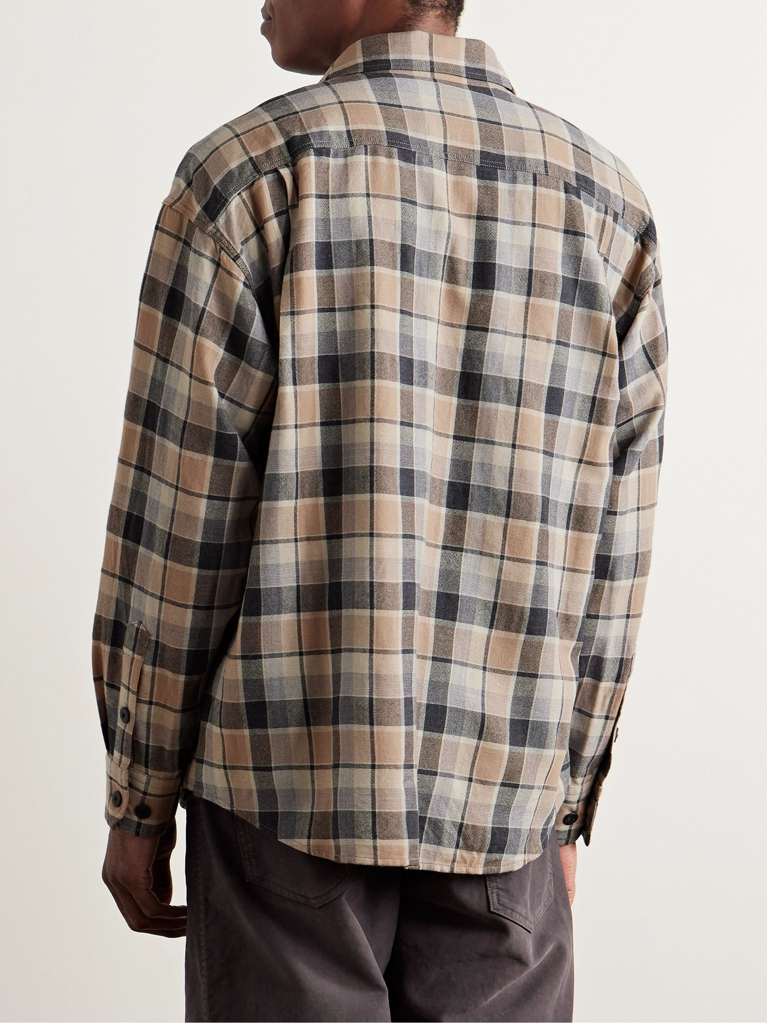 Checked Wool and Linen-Blend Shirt Brown - 4