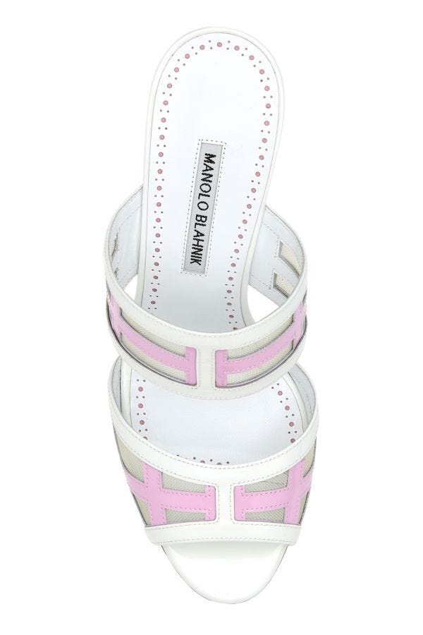 サンダル・ミュール Manolo Blahnik Two-tone leather and mesh Avespamu mules Manolo Blahnik Two-tone leather and mesh Avespamu mules