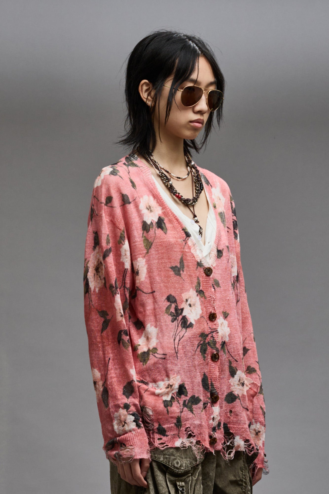 R13 BOYFRIEND CARDIGAN RED FLORAL REVERSIBLE