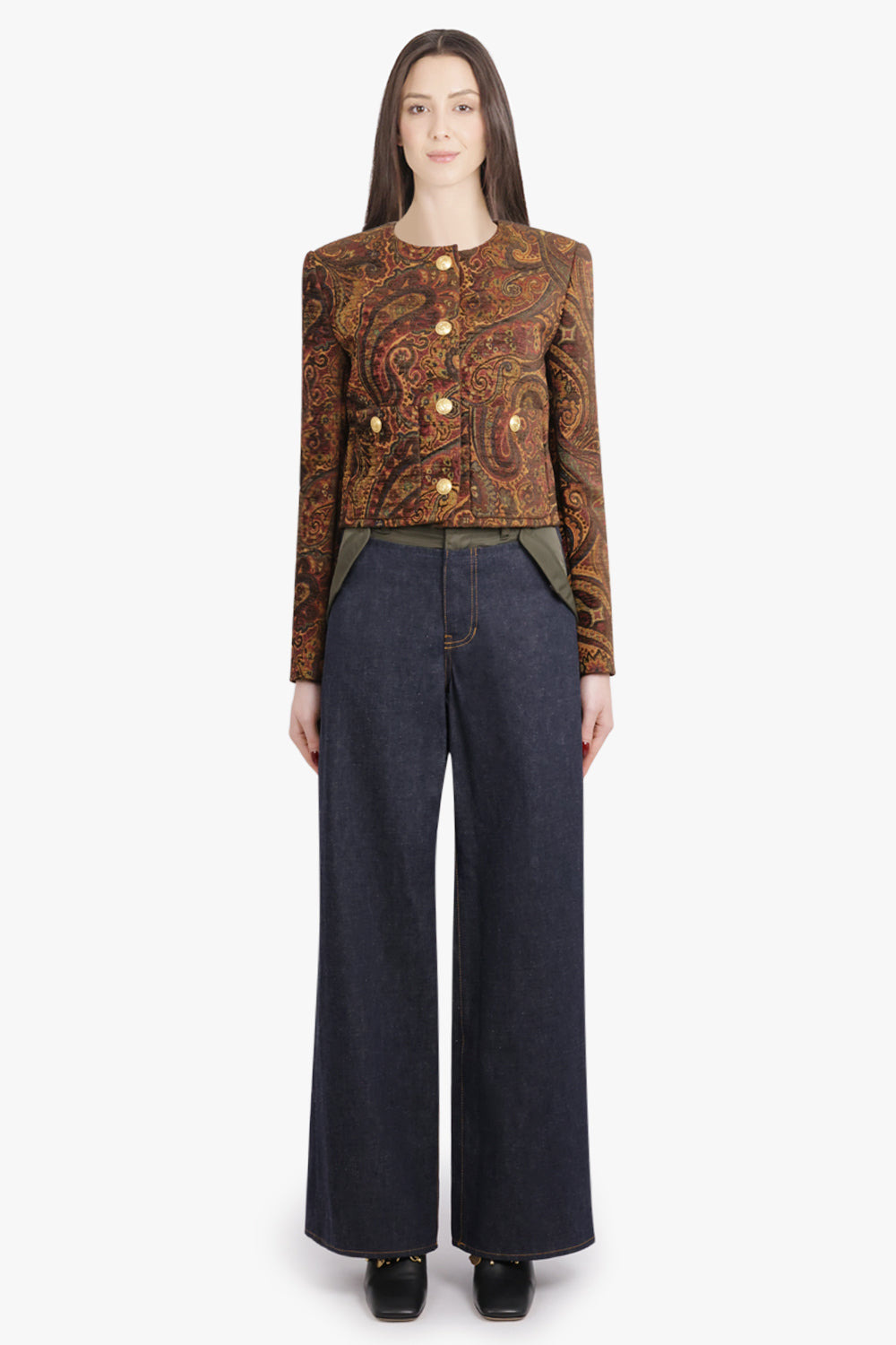 PAISLEY PRINT CROP JACKET | MULTI COLOUR RED - 4