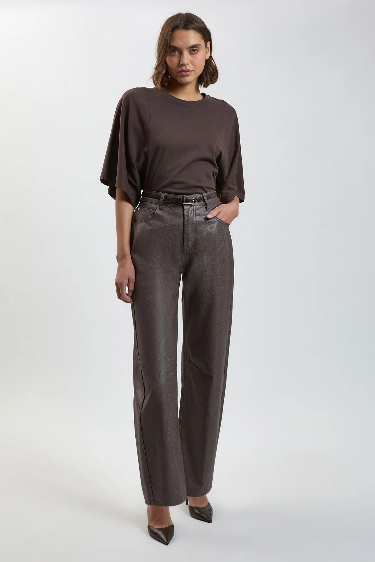 Petite Metallic Denim Coated Barrel Jean - 1