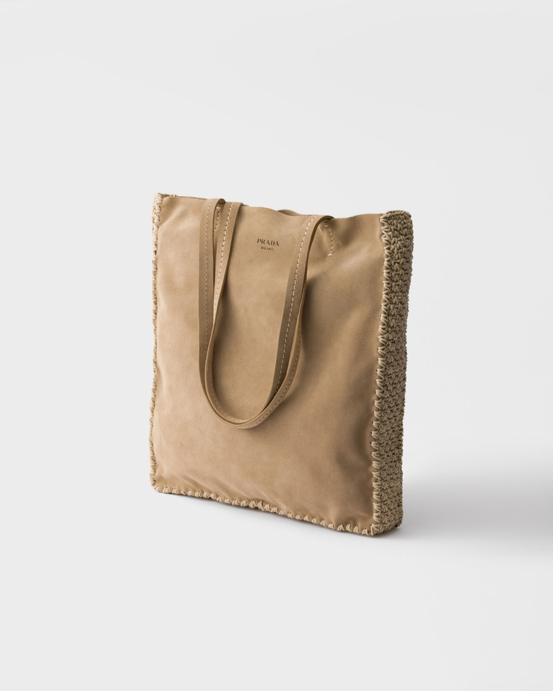 Large suede and crochet tote bag 3