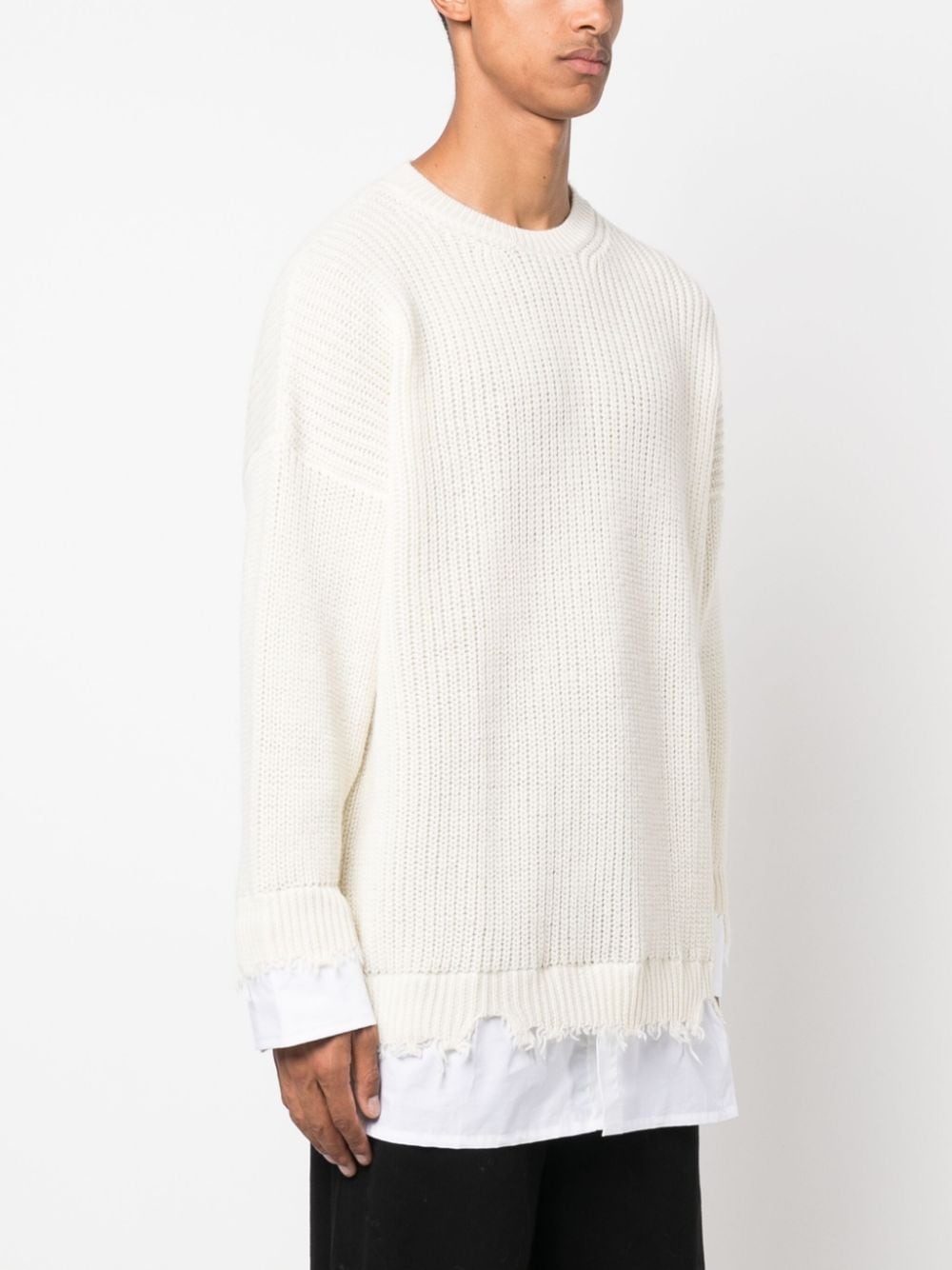 layered distressed crochet-knit jumper - 3
