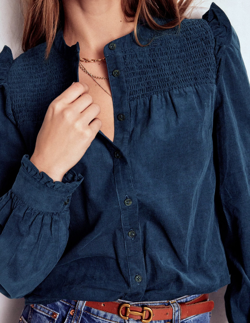 Smocked Yoke Cord Top-Midnight Ocean 3