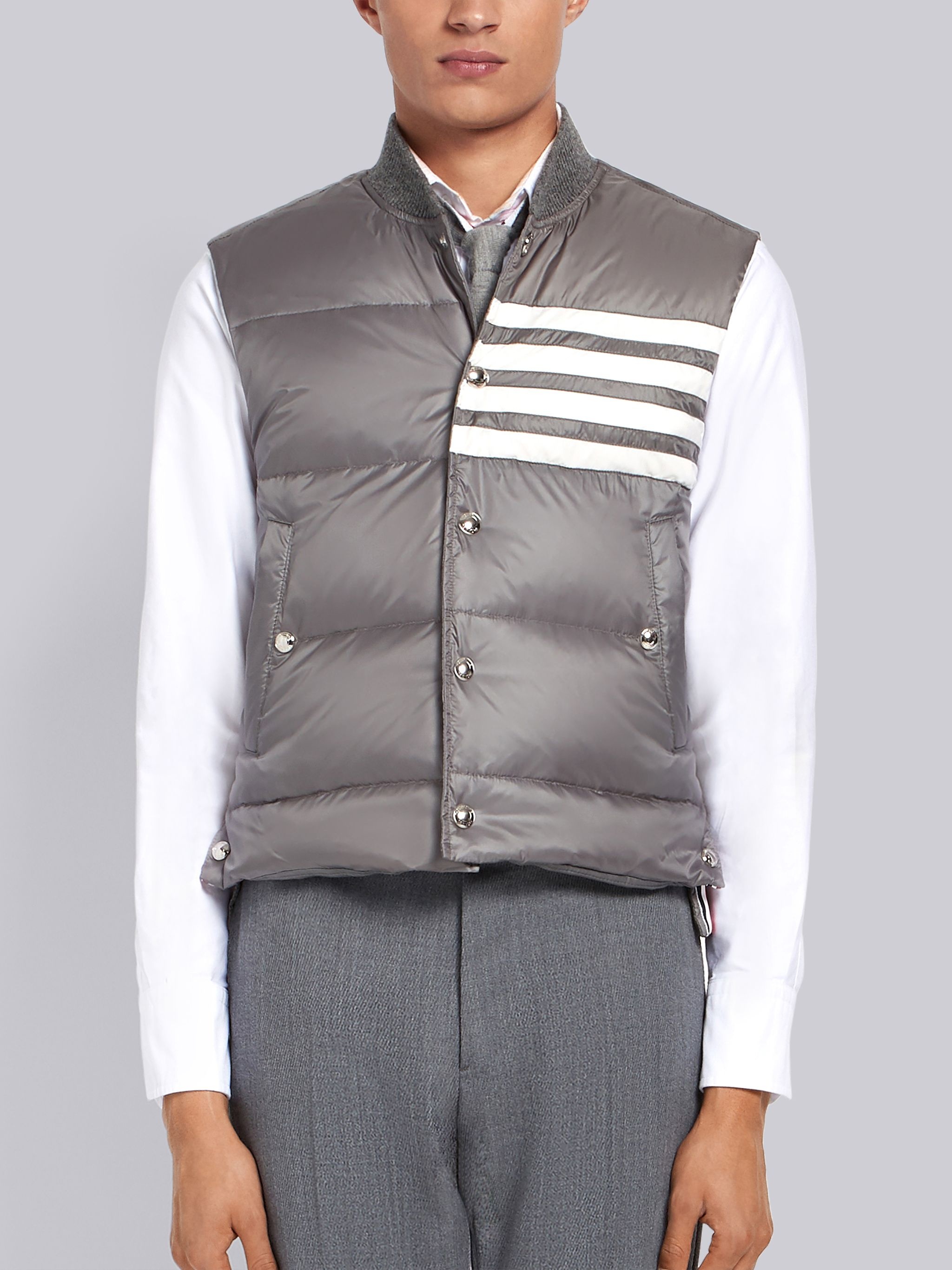 Medium Grey Matte Nylon 4-Bar Down Vest - 1