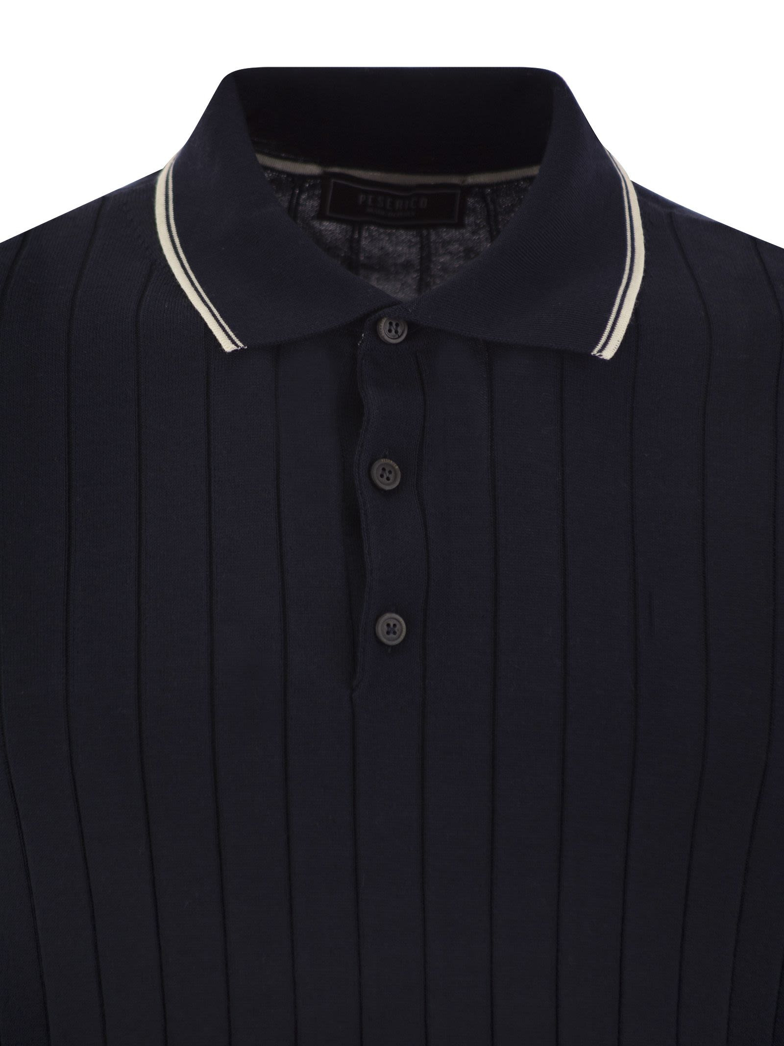 Peserico - Peserico Men Polo Shirt In Pure Cotton Crepe Yarn With Flat Rib - 4