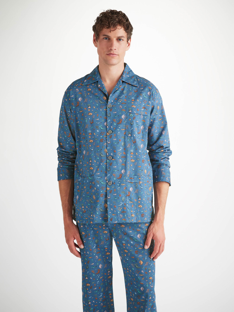 Men's Classic Fit Pajamas Cotton Batiste Blue Sea Friends Print 5