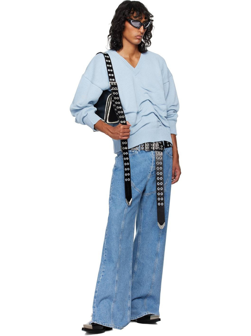 Blue Rollover Cotton Knit Sweater 5