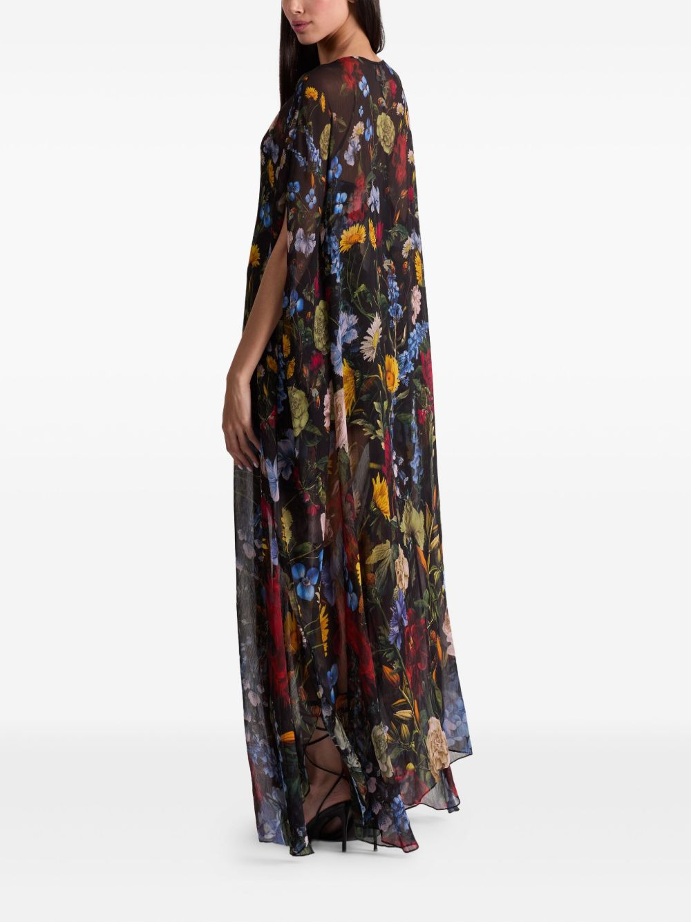 floral-print cape maxi dress - 4