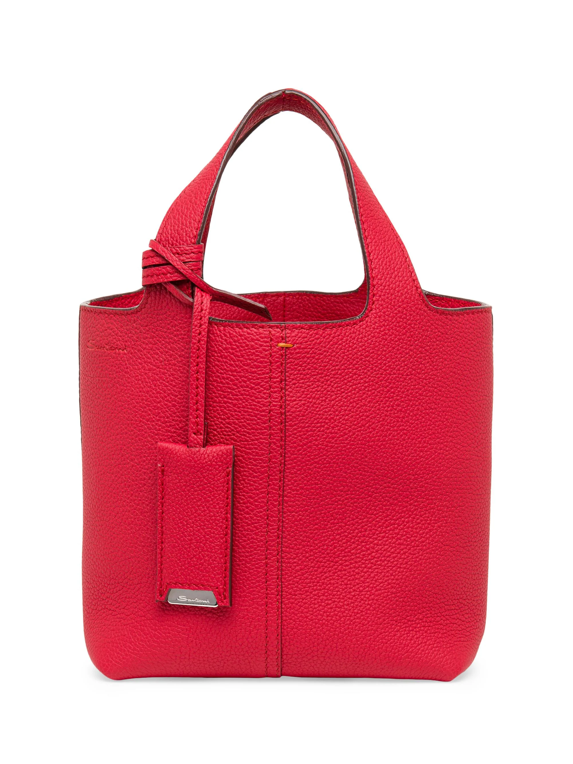 Women's Mini Chapelier Leather Tote Bag - Red - 1