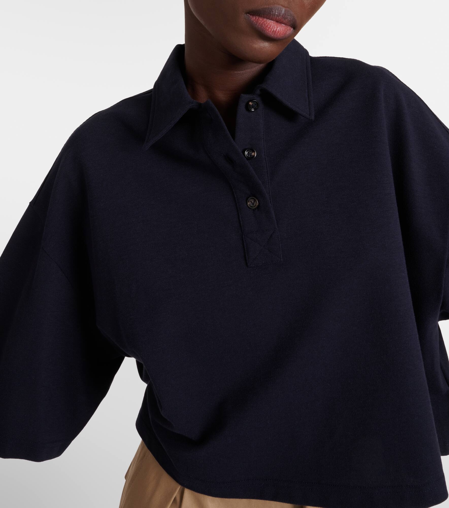 Cropped cotton-blend piqué polo shirt - 4