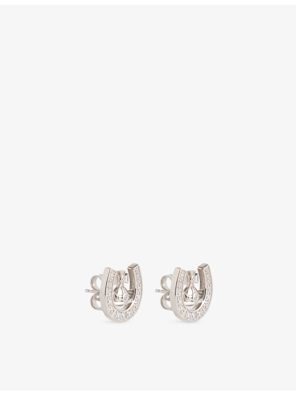 Horseshoe Platinum-Plated 925 Sterling Silver and Cubic Zirconia Stud Earring - 3