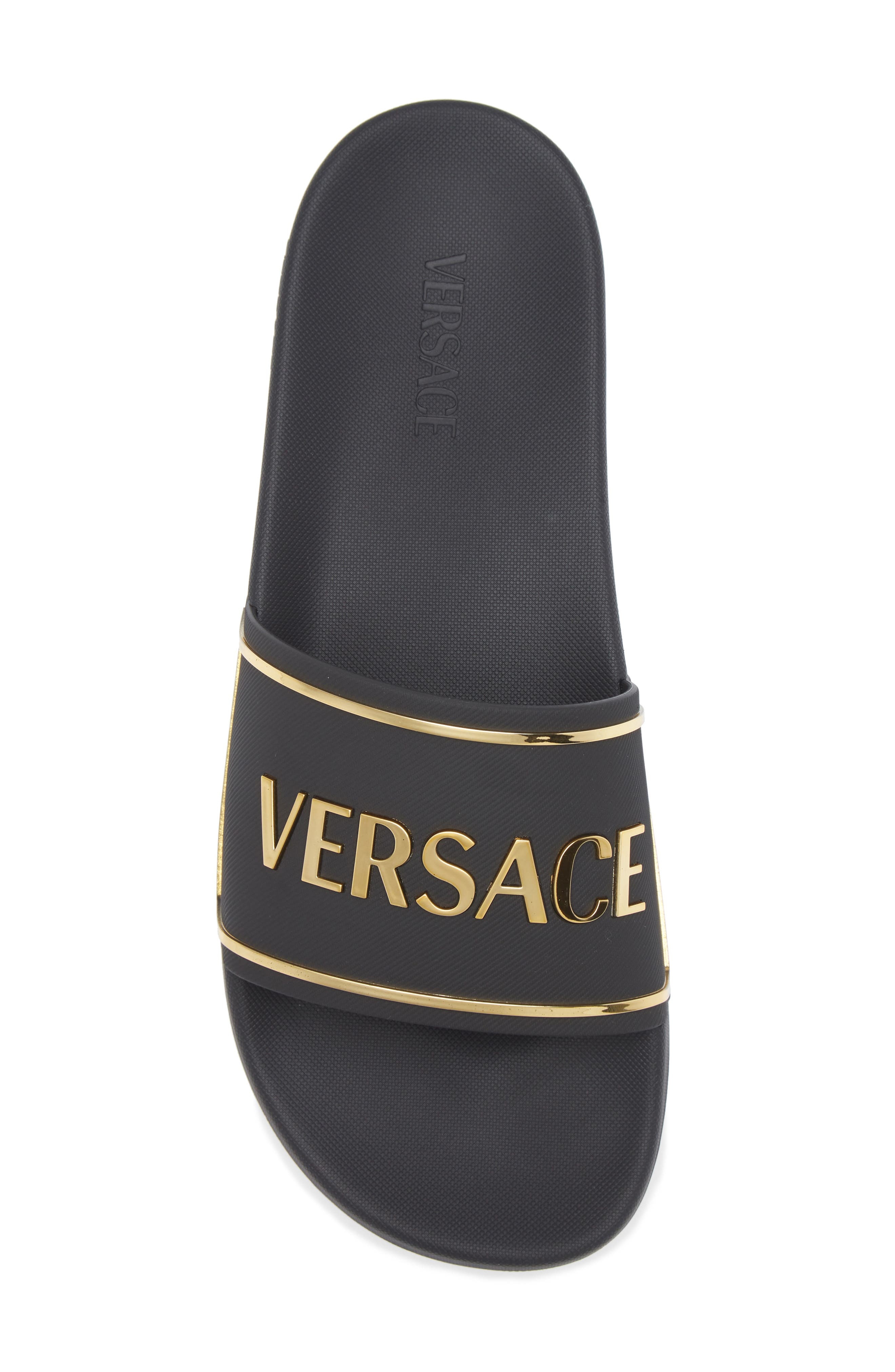 Versace Logo Pool Slide in Black Gold at Nordstrom - 5