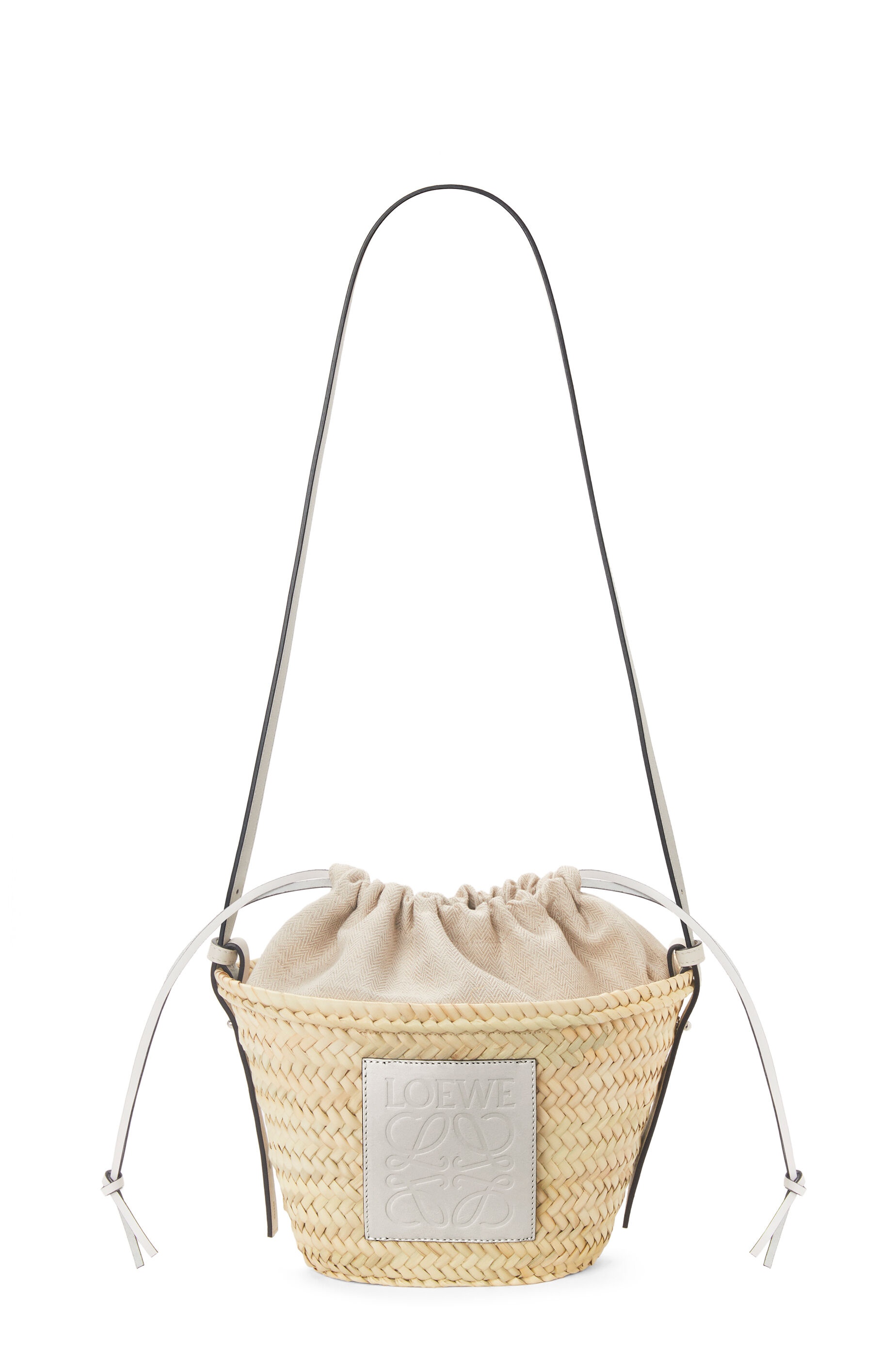 Drawstring bucket bag in palm leaf and calfskin - 5