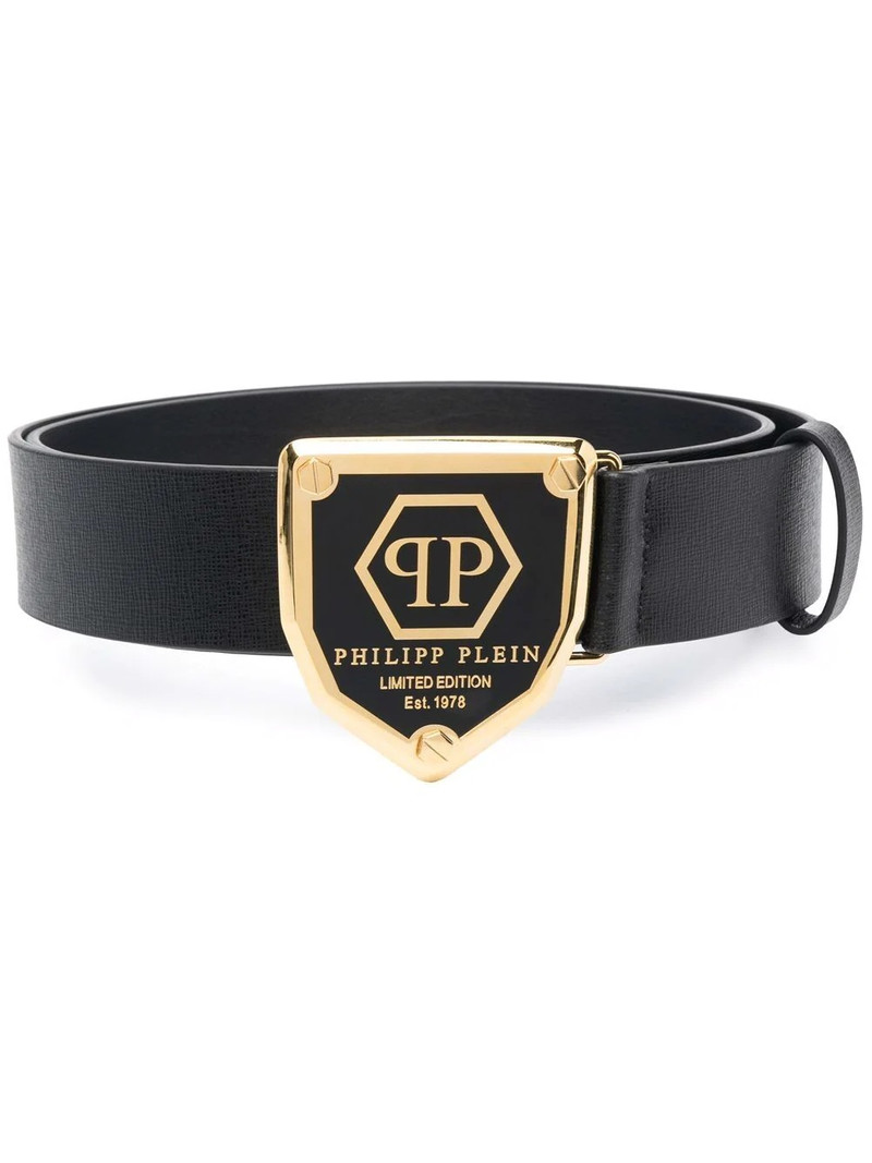 logo-plaque leather belt 1