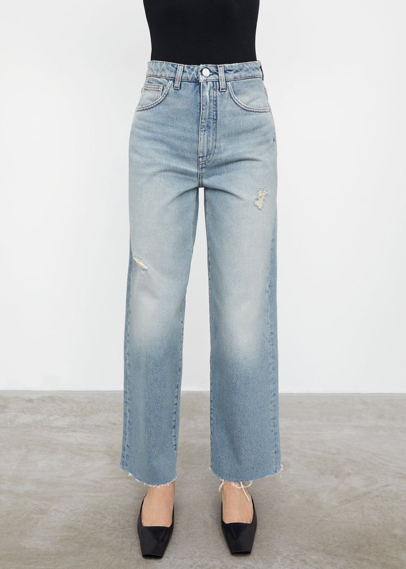 Totême Flare fit denim distressed light blue outlook