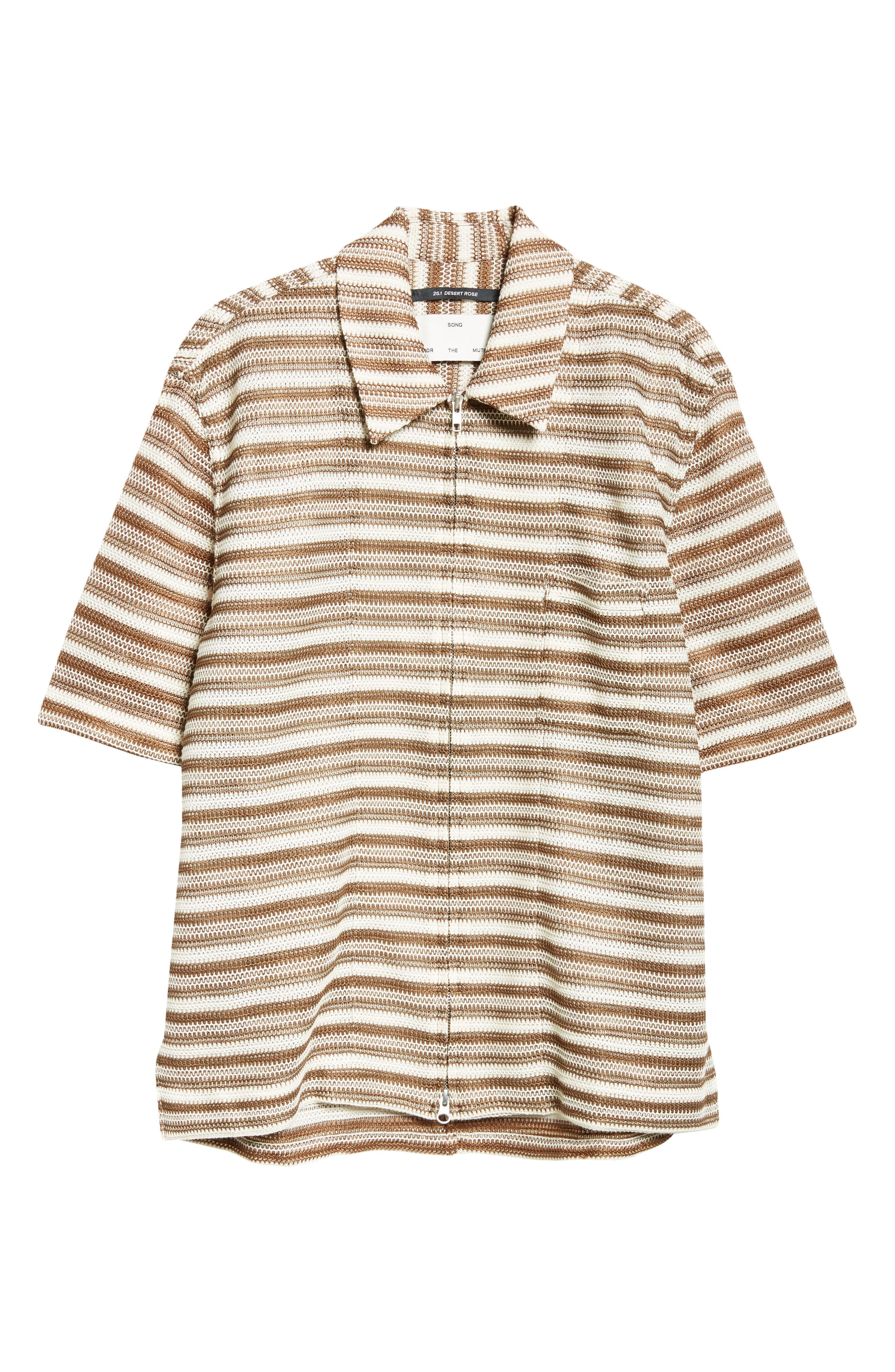 SONG FOR THE MUTE Boxy Stripe Zip Shirt in Brown /Ivory at Nordstrom - 6