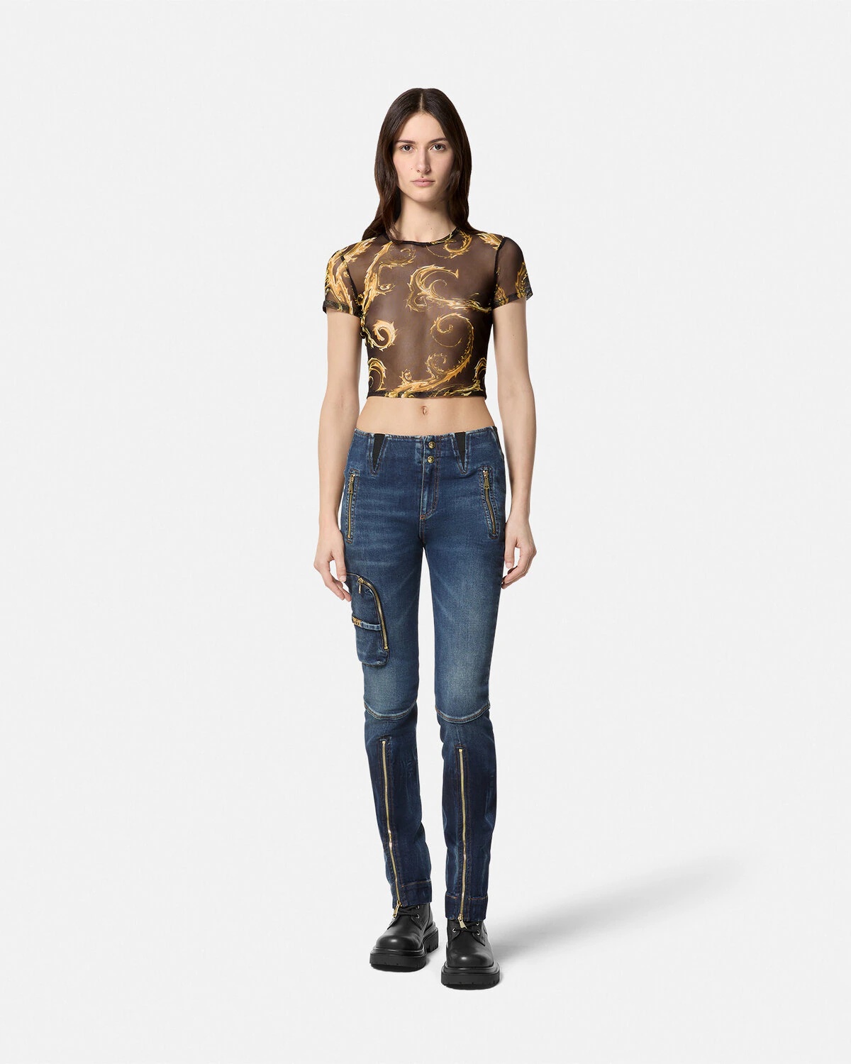 Chromo Couture Mesh Crop T-Shirt - 2